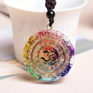 Natural 7 Chakra Orgonite Energy Om Symbol Crystal Pendant for Reiki Healing Stone Handmade Relaxation Meditation Yoga Jewelry