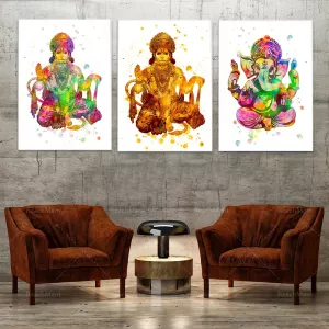 Lord Ganesha painting, Ganesh poster, Hanuman painting, Lord Hanuman poster, Indian art meditation poster, yoga gift spiritual a