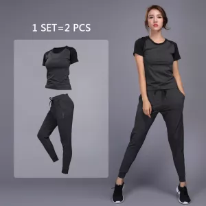 New Women's Sportswear Yoga Sets Jogging Clothes Gym Workout Fitness Training Yoga Sports T-Shirts+Pants Running Clothing Suit