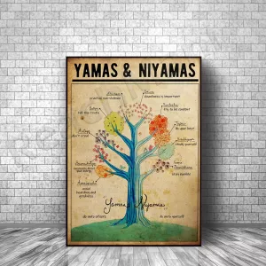 Yamas and Niyamas Poster, Yamas and Niyama Raja Yoga Print, Chakra Guide, Vintage Yoga Wall Art, Yoga Studio Decor, Yoga Lovers