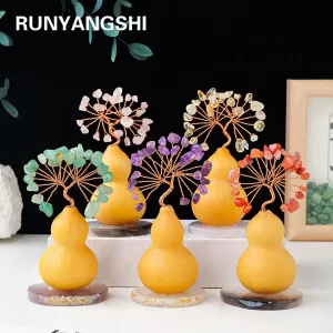 1PC Natural Gemstone Crystal Gravel Tree Gourd Rose Quartz Amethyst Money Tree Healing Stones Home Ornaments