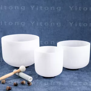 Crystal 8"B+10"E+12"C Frosted Quartz Crystal Singing Bowl Chakra Set for Sound Healing Meditation with Free 12" Carry Bag