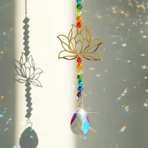 Lotus Sun Catcher Rainbow Suncatcher Car Charm Chakra Hanging Crystals Stained Glass Prism Sun Catchers Window Garden Decoration