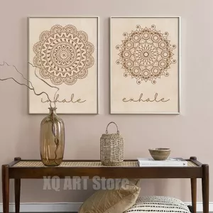 Mandala Wall Art Yoga Beige Bohemia Prints Inhale Exhale Canvas Paintings Posters Abstract Line Flower Pictures Home Room Decor