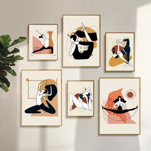 Yoga Cartoon Characters Art Prints Modern Minimalist Posters Sports And Fitness Canvas Painting Pilates Dance Studio Wall Decor