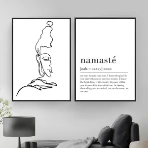 Namaste Definition Print Zen Yoga Canvas Painting Black and White Wall Art Picture Buddha Half Face Minimalist Poster Room Decor