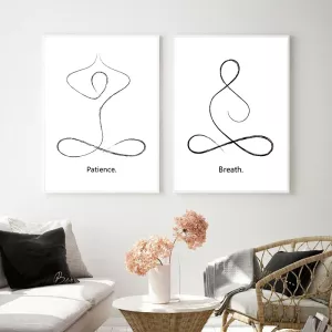 Yoga Wall Art Print Meditation Poster Yoga Symbol Breath Quote Canvas Painting Black White Line Wall Art Picture Gym Yoga Decor