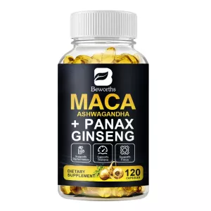 BEWORTHS Natural Ginseng&Ashwagandha Root Extract Edible Vegetarian Capsules for Men and Women Soft Gels Gluten Free Supplement