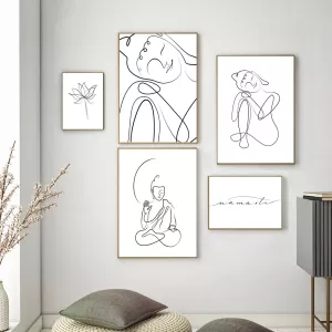 Meditating Buddha Line Canvas Painting Posters Minimalist Zen One Line Drawing Namaste Quote Yoga Wall Art Home Decoration