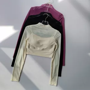 Sexy Mesh Camisole Yoga Suit Long Sleeved Sports Bra with Chest Pad Women's Running Underwear Bottom Layer Fitness Top Clothing