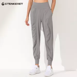 Ctenkevet With Two Side Pockets Drawstring Running Sport Joggers Women Quick Dry Athletic Gym Fitness Sweatpants Exercise Pants