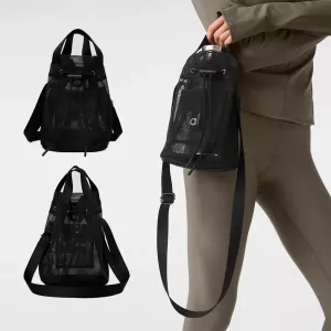 AL Sports Yoga Sheer Cross Body Bucket Bag Black Casual Handbag for Women's Portable Outdoor Shopping and Makeup Storage Bag