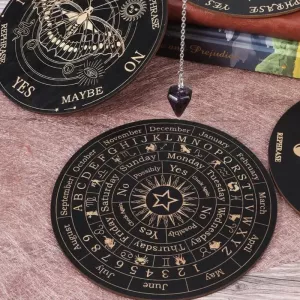 Wooden Pendulum Board with Moon Star Divination Energy Carven Plate Healing Meditation Board Ornaments Metaphysical Altar