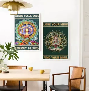 Yoga Poster - Where Focus Goes Energy Flows Poster, Vintage Yoga Girl Wall Art, Namaste Chakra Poster, Hippie Soul Print