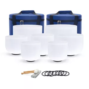 Hye-eun 7pcs 440hz/432hz Crystal Singing Bowl Chakra Set 6-12 Inch with Heavy Duty Carrying Case Medition Sound for Yoga Energy