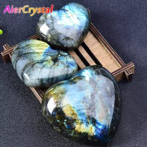 Big Crystal Heart-shaped Stone Decor Reiki Healing Labradorite Lucky Love Stone Home Decoration Collection Desktop Ornaments