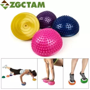 1Pcs PVC Yoga Half Balls, Inflatable Foot Massage for Plantar Fasciitis, Arch, Flat Feet & Heel Pain, Balance Trainer Stabilizer