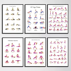 Morning Yoga Routine Canvas Painting Exercise Yoga Poses Posters and Prints Modern Wall Art Picture for Gym Yoga Studio Decor