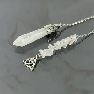 Real Crystal Pendulum for Dowsing Divination Natural Stone Pendant White Quartz Celtic Charms Witch Spiritual Pendulos X248