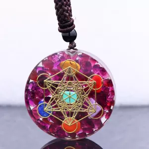 Natural Garnet Chips Stone 7 Chakra Orgonite Healing Pendant Metatron Cube Energy Crystal Meditation Divine Protection Amulet