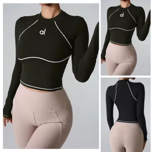 a * Yoga sweater lightweight sweater running fitness suit color blocked long sleeved yoga suit