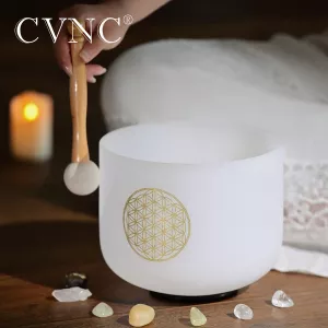 CVNC 8 Inch 528 Hz Life Flower Design Crystal Singing Bowls Quartz Chakra For Sound Healing Instrument Meditiation