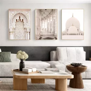 Beige Bohemian Modern Islamic Print Mandala Floral Poster Mosque Morocco Door Canvas Painting Yoga Wall Art Pictures Home Decor