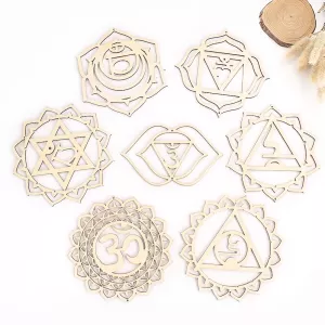 7PC/set 15CM Laser Hollow Chakra Metatron Star of David Wood Pendant Charms Hanging Patanjali Yoga Meditation Wall Hanging Decor