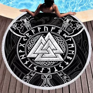Towel Beach Towel Shawl Fast Drying Swimming Gym Camping Big Round Beach Towel Viking Tattoo 3D Printed Beach Towel 01