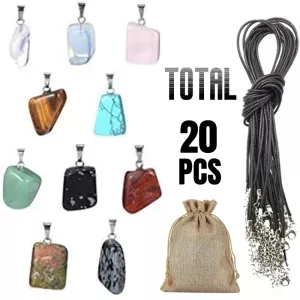 Crystal Stone Charms Kit Irregular Shape Gemstone Chakra Beads Pendants with Black Leather Bag for Necklace Jewelry Making