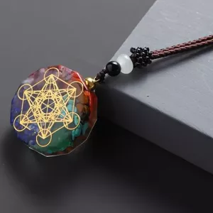 1pc Seven Chakra Pendant Necklace Metatron Cube Orgonite Energy Pendant 7 S Reiki Healing EMF Protection Crystal Necklace