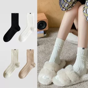 LO Yoga Womens Cute Crew Socks Casual Athletic Aesthetic Socks Neutral Sports Cotton Socks for Women Suitable for All Seasons